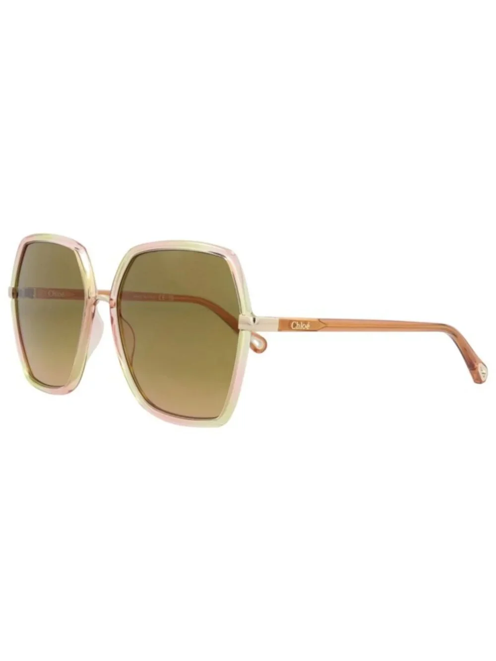 New Chloé Women's Sunglasses Square Rectangle Bio Injection Frame Havana Orange
